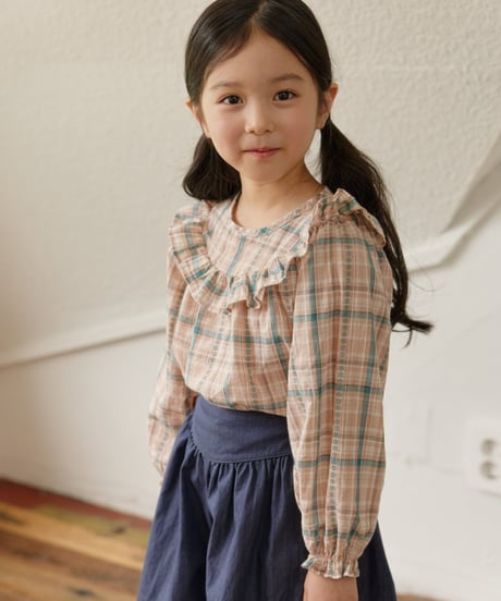 10[予約]mon Atelier check frill blouse