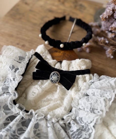 70[予約]marron velvet pearl headband