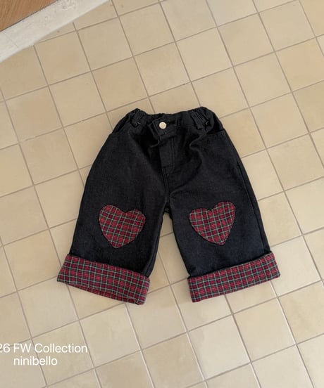 41[予約]ninibello love me plaid denim pants