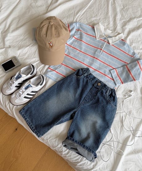 18[予約]ninibello milkey stripe collar tee