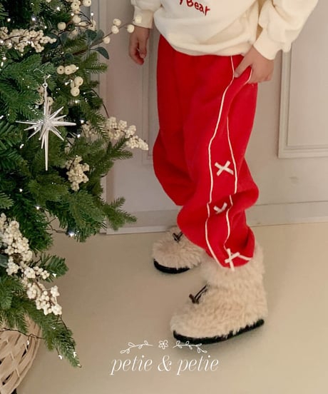 20[予約]petit&petit fleece line ribbon jogger pants