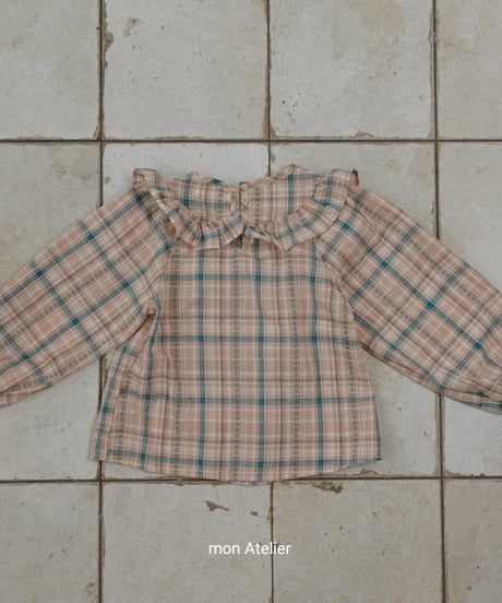 10[予約]mon Atelier check frill blouse