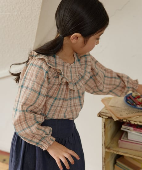 10[予約]mon Atelier check frill blouse