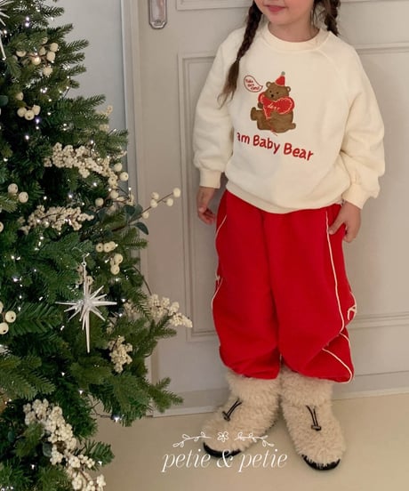 20[予約]petit&petit fleece line ribbon jogger pants