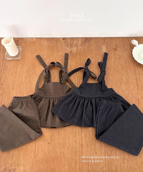 19[予約]ohho herringbone denim strap blouse