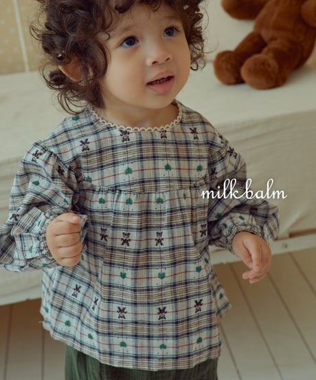 6[予約]milkbalm check bear blouse