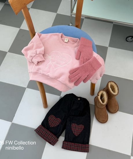 41[予約]ninibello love me plaid denim pants