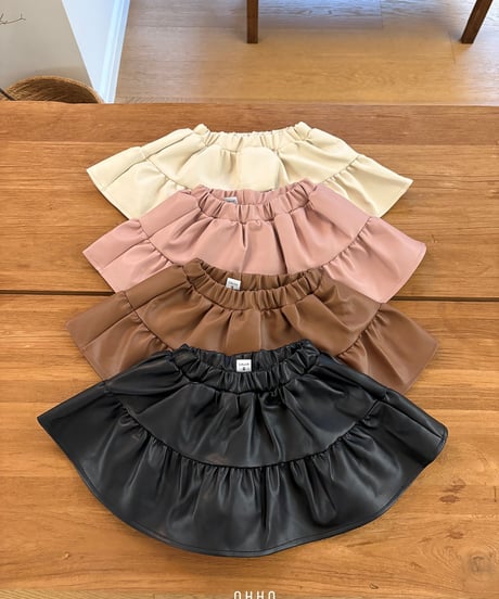 10[予約]ohho leather shirred skirt