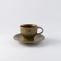 笠原良子　飴釉唐草文コーヒー碗皿