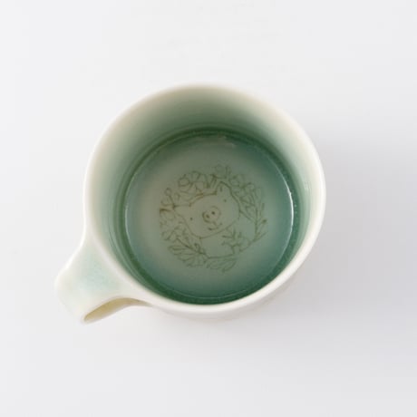 岳中爽果　カップ＆ソーサー　動物顔×草木実花　青磁