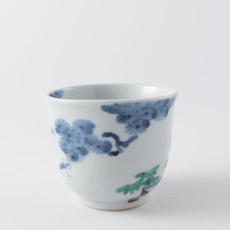 清水なお子　色絵松に虎湯呑大