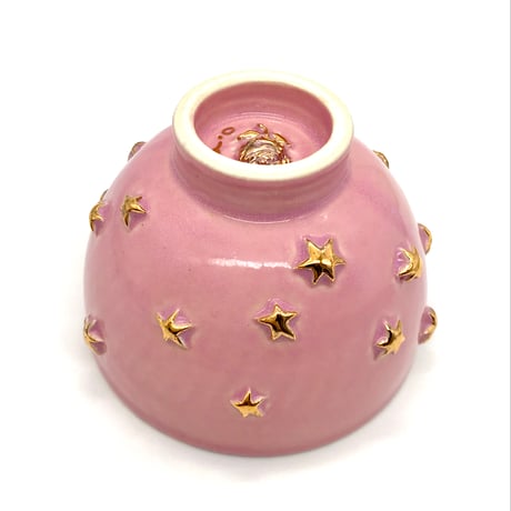 762 茶碗　星の王子さまとろくろの星　鴇羽色　11.7×8.5cm