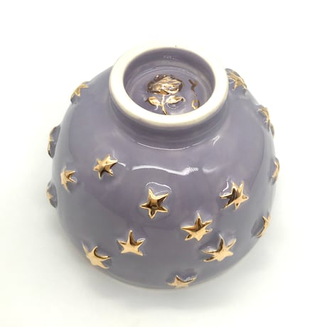 【リーナご予約品Reserved】 768 茶碗　星の王子さまとろくろの星　Purple　11.6×8.8cm