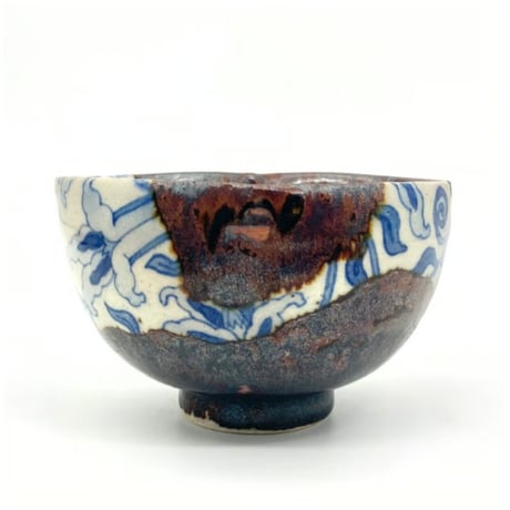 606 染付更紗文猪目茶碗　12.4×7.9cm