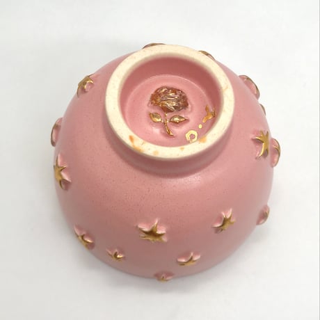 758 茶碗　星の王子さまとろくろの星　ピンク　11.3×8.6cm