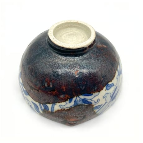 606 染付更紗文猪目茶碗　12.4×7.9cm