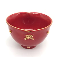 923 猪目茶碗　floating heart (赤)ribbon　13.0×9.0cm
