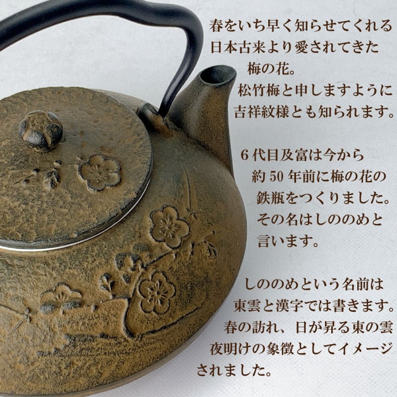 南部鉄器 及富 鉄瓶兼用急須 直火OK 鉄分補給 ケトル 南部鉄器 急須兼用 鉄瓶 0.5L IH対応 しののめ 及富 日本製｜直火OK