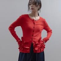 Eimeelaw(エイミーロー）ギャザーフリルヘムリブニットカーデ