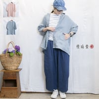快晴堂（かいせいどう）62S-34  初秋まで着られるリネン　６分袖ギャザーシャツ