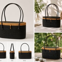 アタハンドバック（蓋つきツートン黒）