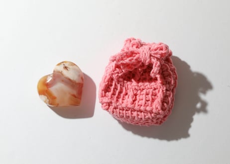 技封入❣️【金運上昇】チェリーブロッサムアゲート ハート 手編みの巾着付き