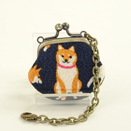 1.2寸豆角　柴犬（ちりめん）紺色　※口金：AG色 丸玉
