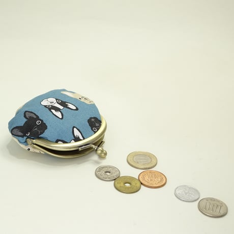 2.6寸丸小銭入れ　フレンチブルドッグ　青色　※口金：AG色 丸玉