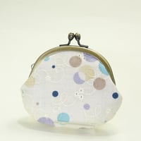 2.6寸丸小銭入れ　刺繍と水玉　ブルー色　※口金：AG色 こけし玉