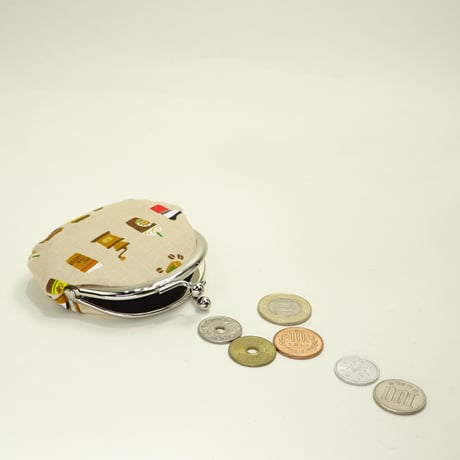 2.6寸丸小銭入れ　カフェ　ベージュ色　※口金：AG色 丸玉
