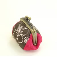 4.3寸角切親子財布　てんてん（ふくれ織）ピンク色　※口金：AG色 丸玉