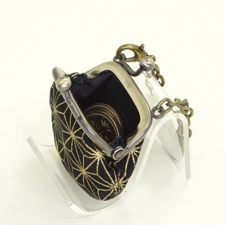 1.2寸豆角　麻葉（シャンタン生地）金色　※口金：AG色 丸玉