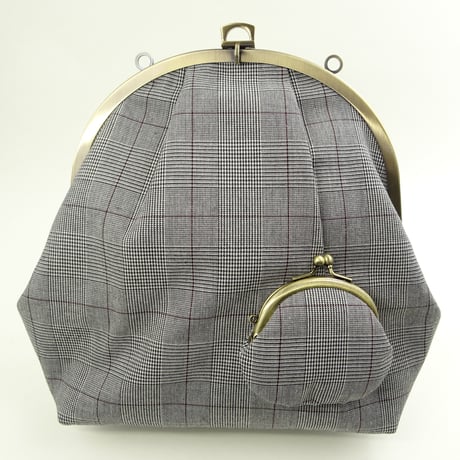 7.0寸 2WAYバッグ（リュック＆ショルダー）グレンチェック　グレー色　※口金：AG