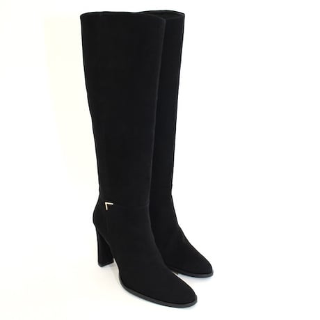 細ラウンドゴールドエッジトリムストレートロングブーツ/Slim round-toe straight tall boots with gold edge trim(BLACKS)