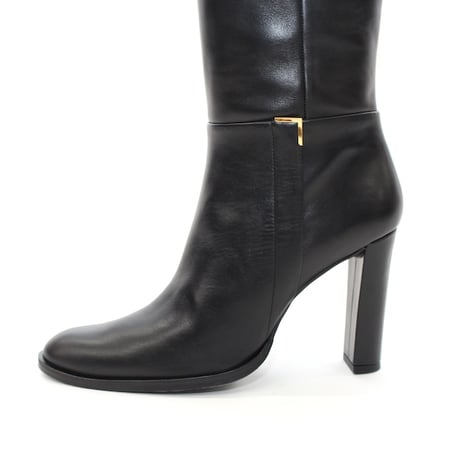 細ラウンドゴールドエッジトリムストレートロングブーツ/Slim round-toe straight tall boots with gold edge trim(BLACK）