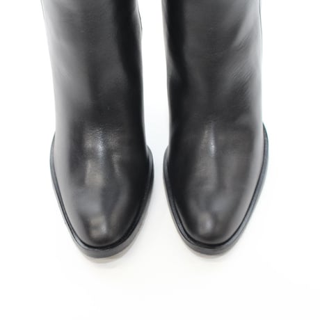 細ラウンドゴールドエッジトリムストレートロングブーツ/Slim round-toe straight tall boots with gold edge trim(BLACK）