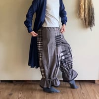 【萌暮】「畑パンツ・フリル」・ミックスチェック灰色・フリーサイズ ※別生地・別柄でオーダー可