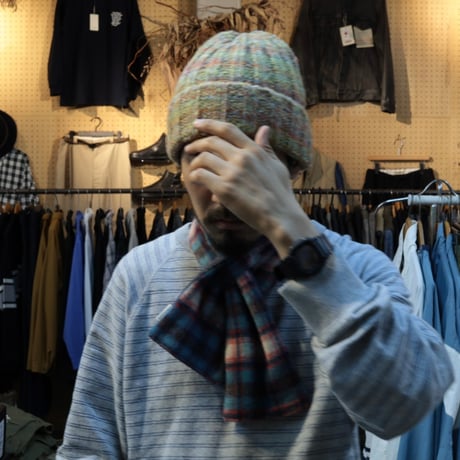 UNISEX / cableami / Wool Shaggy Check SCARF / FW-9002
