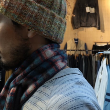 UNISEX / cableami / Wool Shaggy Check SCARF / FW-9002