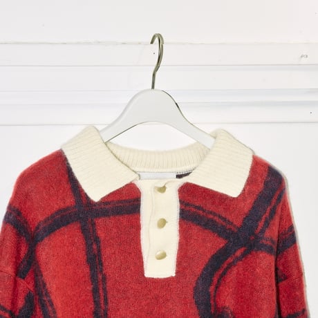 【YUTASETOGAWA】FULLING KID MOHAIR KNIT POLO | RED/NAVY