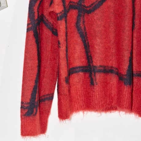 【YUTASETOGAWA】FULLING KID MOHAIR KNIT POLO | RED/NAVY