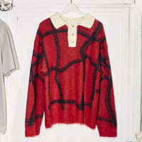 【YUTASETOGAWA】FULLING KID MOHAIR KNIT POLO | RED/NAVY