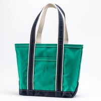 Deluxe Pocket Tote Bag/ Green x Navy Handle/Long