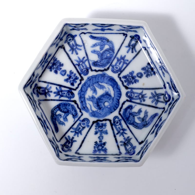 古伊万里　型紙摺印判　染付　小皿　 豆皿　6客 古伊万里染付龍文六角豆皿 一客 | LYAN ARTS' Collection online