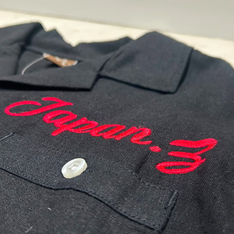 JAPAN 横須賀名物 スカシャツ 開襟シャツ 和柄 SUKA Shirts 刺しゅう 鯉 コイ KOI FISH 黒 (SKS3)