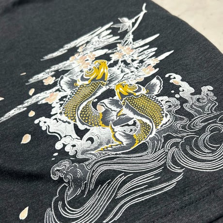 和柄 Japanese Art Print 鯉 Koi Fish グラフィックプリント 薄手 ショートパンツ グレー (SJNS136)