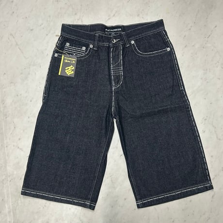 ROCAWEAR ロカウェア Denim Shorts ジーンズ ショートパンツ 刺繍ロゴ ブラックデニム スタッズ (SJNS80)