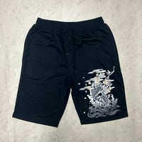 和柄 Japanese Art Print 鯉 Koi Fish グラフィックプリント 薄手 ショートパンツ 黒 (SJNS135)