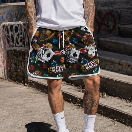 米国シカゴ発 Gunzinii ガンジーニ GUNZINII High Roller Shorts メッシュ ショートパンツ 総柄 (SJNS32)