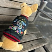 横須賀発祥スカジャン 犬バージョン DOG SUKAJAN 刺繍 ドラゴン Dragon ベロア素材 黒
